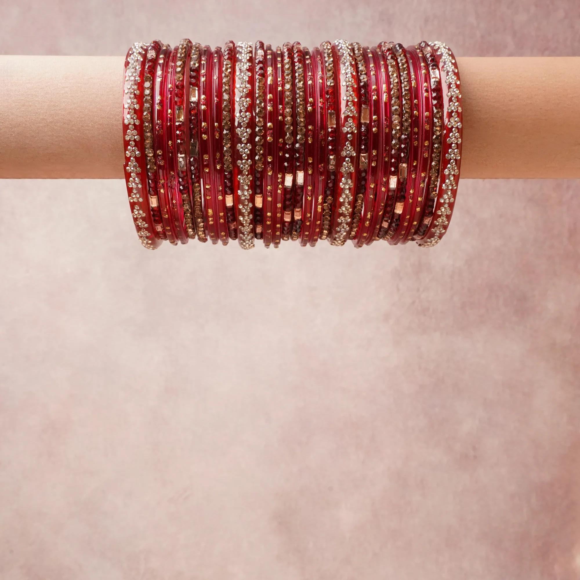 A grounding Deep Crimson Red forms the heart of the set, while touches of Sparkling White, Metallic Gold, Mirror Silver add charm.

A thoughtful composition of Glass, Crystal, Metal Alloy, designed to feel complete without being heavy.
Each element layers seamlessly, creating a look that is refined, wearable and quietly striking.